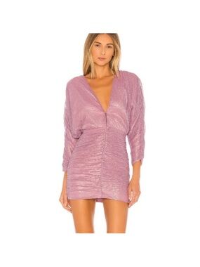 Lovers + Friends Shimmery Pink V-Neck Ruched Mini Cover-Up